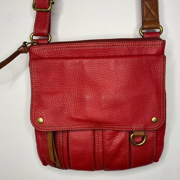Fossil Handbags - Fossil Morgan Traveler Crossbody Shoulder Bag Medium Red Cow Leather